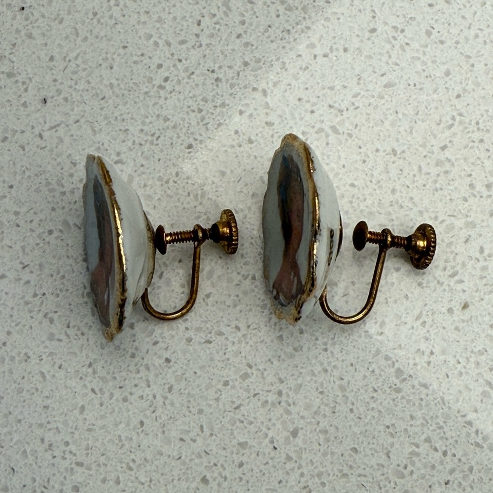Vintage Limoges Porcelain Hand Painted Brooch and Screwback Earrings Set 1940s - Picture 11 of 15